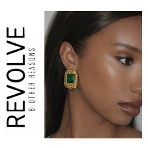 Revolve × 8 Other Gold and Emerald Green Statement Post-Back Earrings